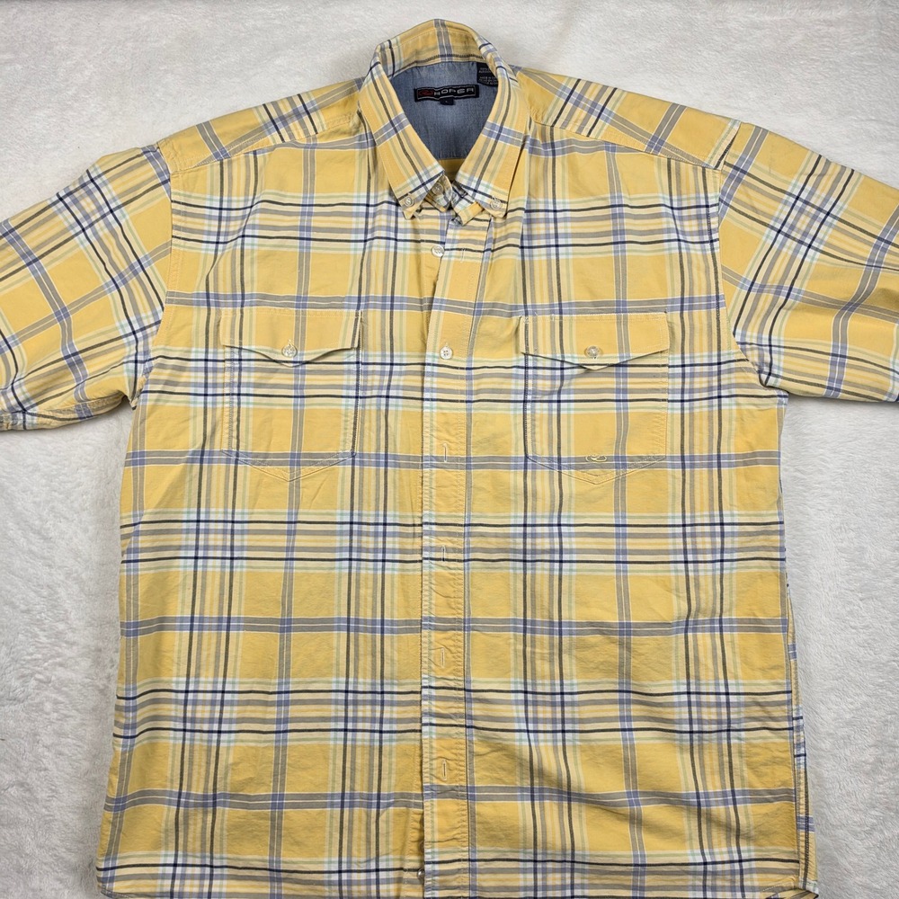 Roper Button Down Shirt Mens Large Yellow Plaid Short Sleeve Excellent Western